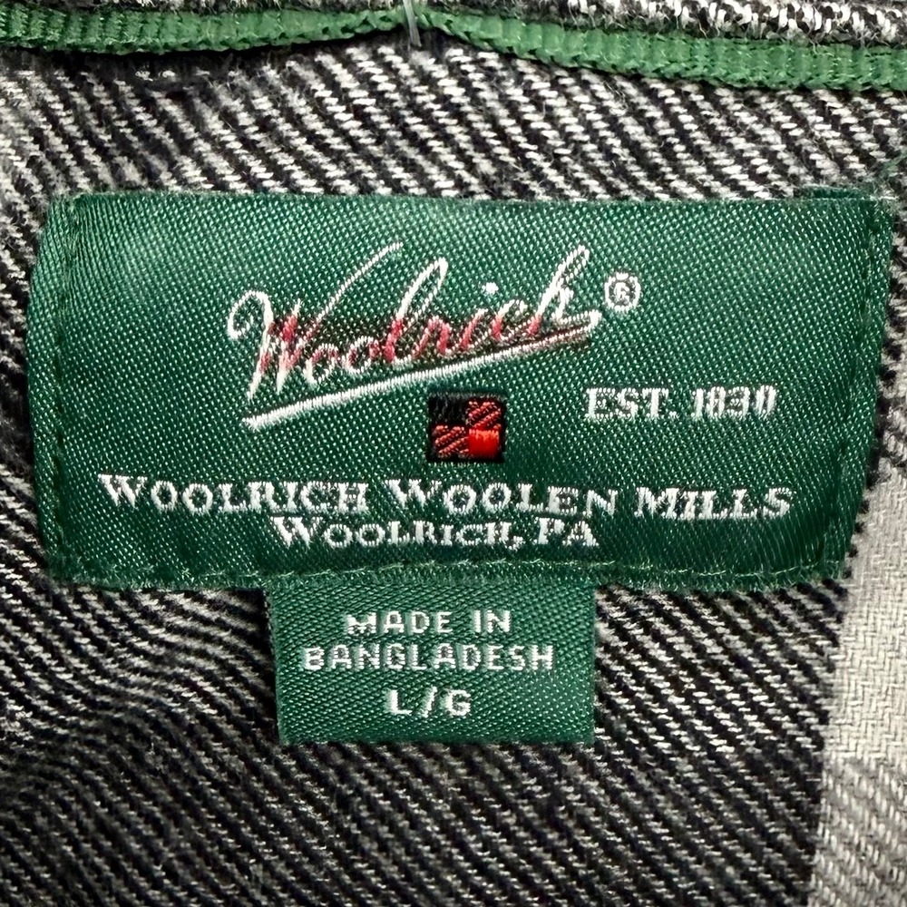 Woolrich Mens Granite Plaid Flannel Button Down Shirt Grey Black White Large NEW - Picture 3 of 11